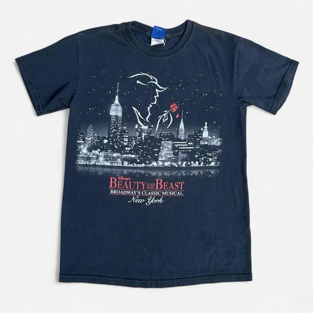 Vintage Disney Navy Beauty and the Beast Broadway Skyline Tee with Red Rose